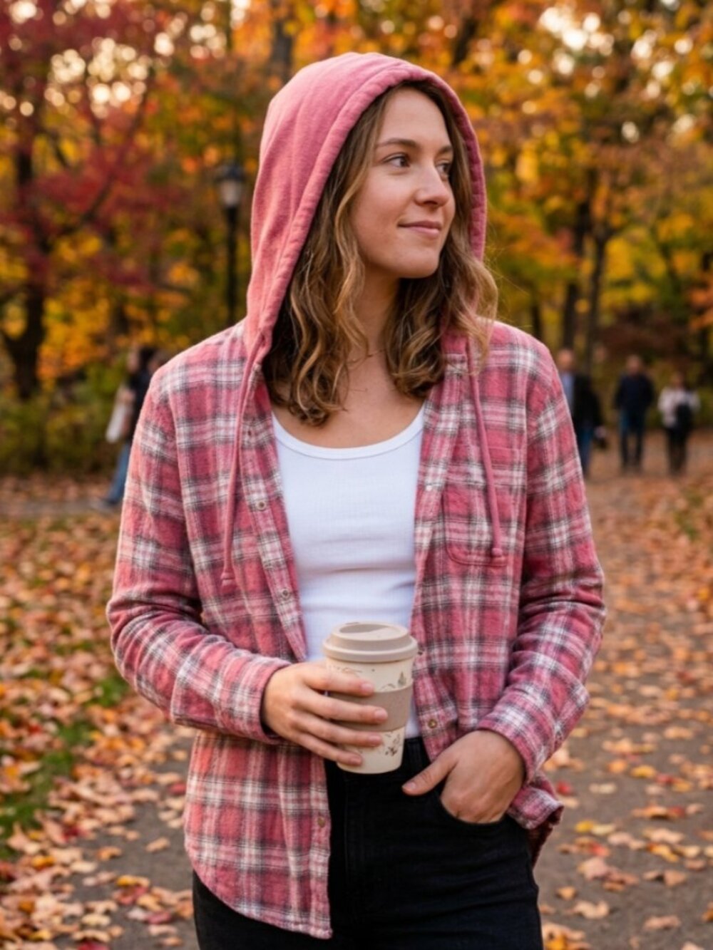 American Eagle Pink Plaid Hooded Flannel Shirt — Button Down | Size XS